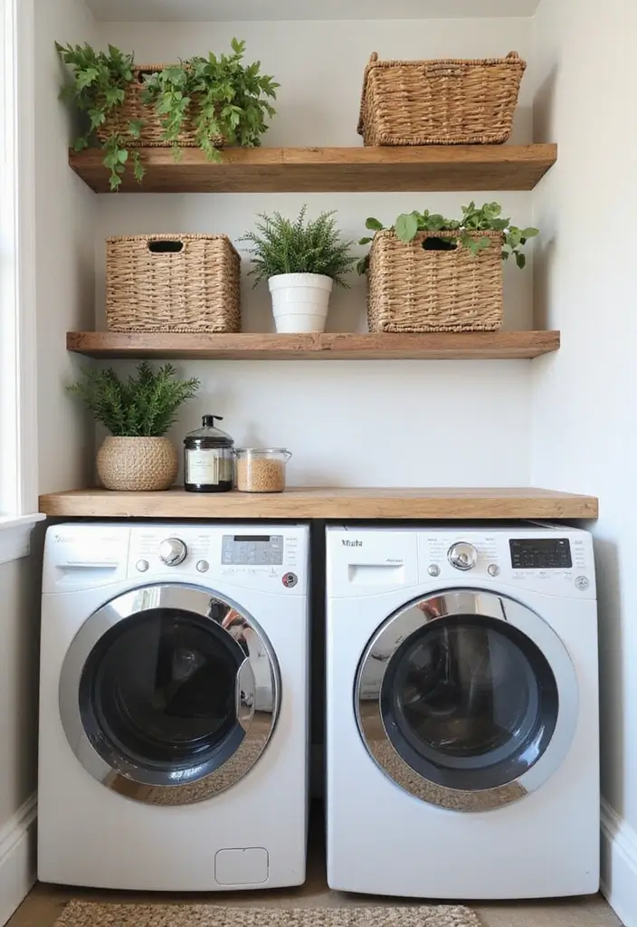 12 Laundry Room Shelf Designs for Extra Storage - 1. Floating Shelves Made from Reclaimed Wood