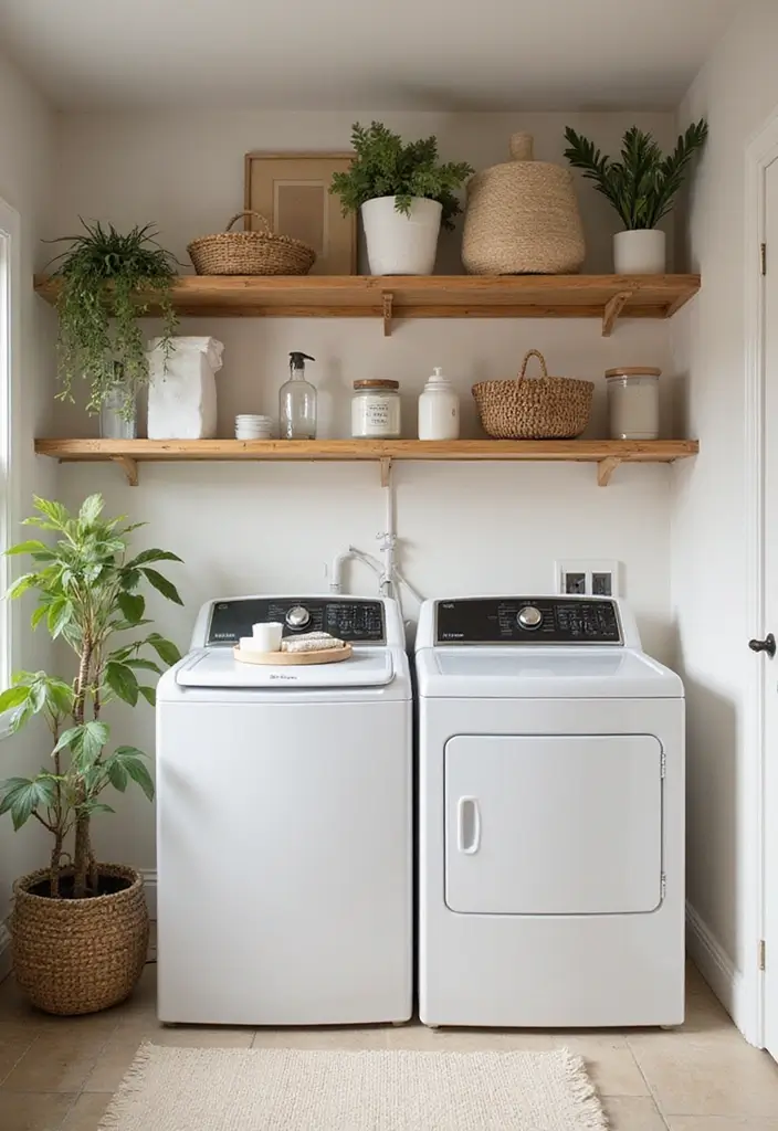 12 Laundry Room Shelf Designs for Extra Storage - 12. Eco-Friendly Bamboo Shelving