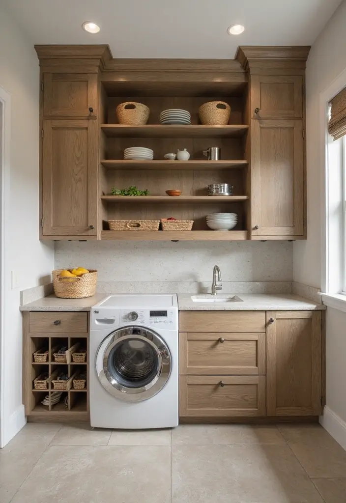12 Laundry Room Shelf Designs for Extra Storage - 4. Custom Built-In Shelves