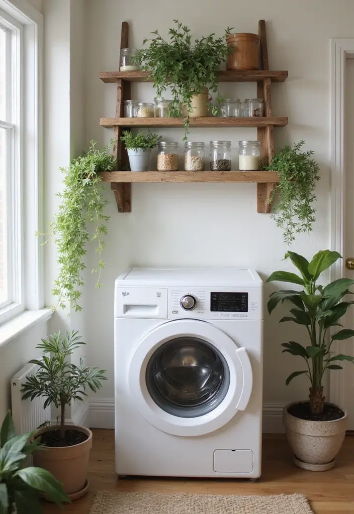 12 Laundry Room Shelf Designs for Extra Storage - 5. Vintage Ladder Shelf