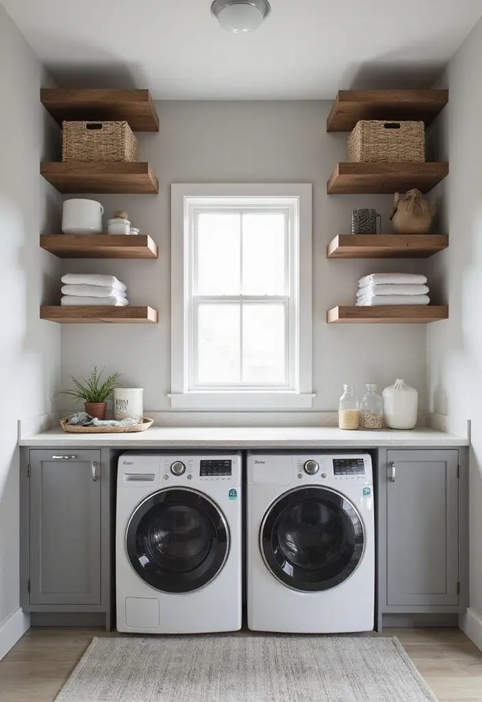 12 Laundry Room Shelf Designs for Extra Storage - 9. A Combination of Open and Closed Shelving