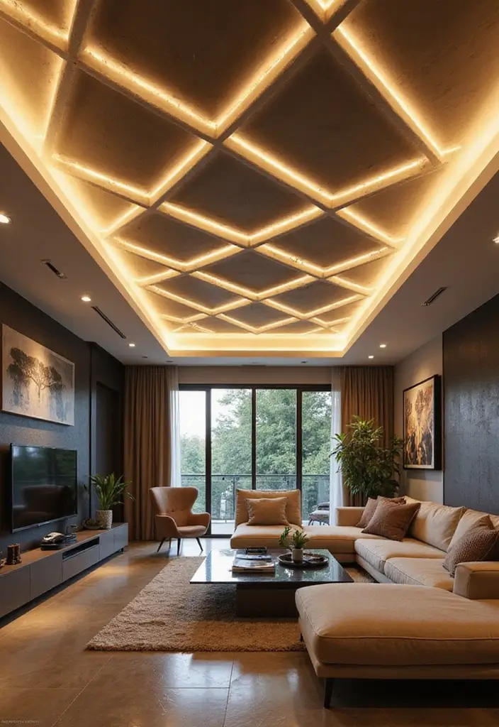 12 Living Room False Ceiling Designs for a Luxe Look - 2. Geometric Patterns
