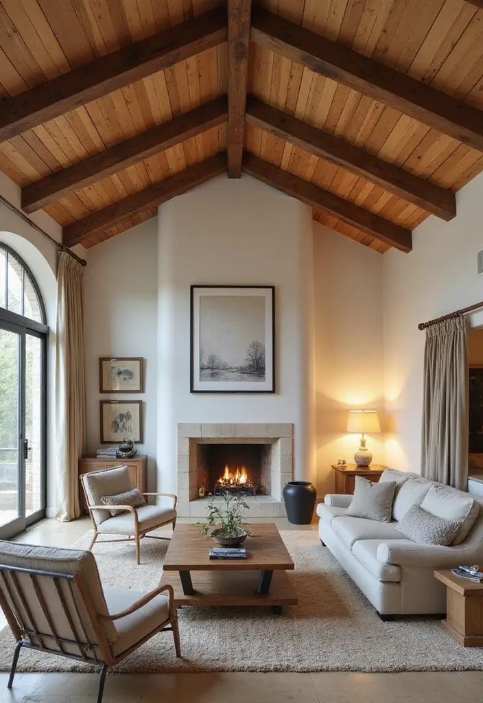 12 Living Room False Ceiling Designs for a Luxe Look - 3. Wooden Beam Accents