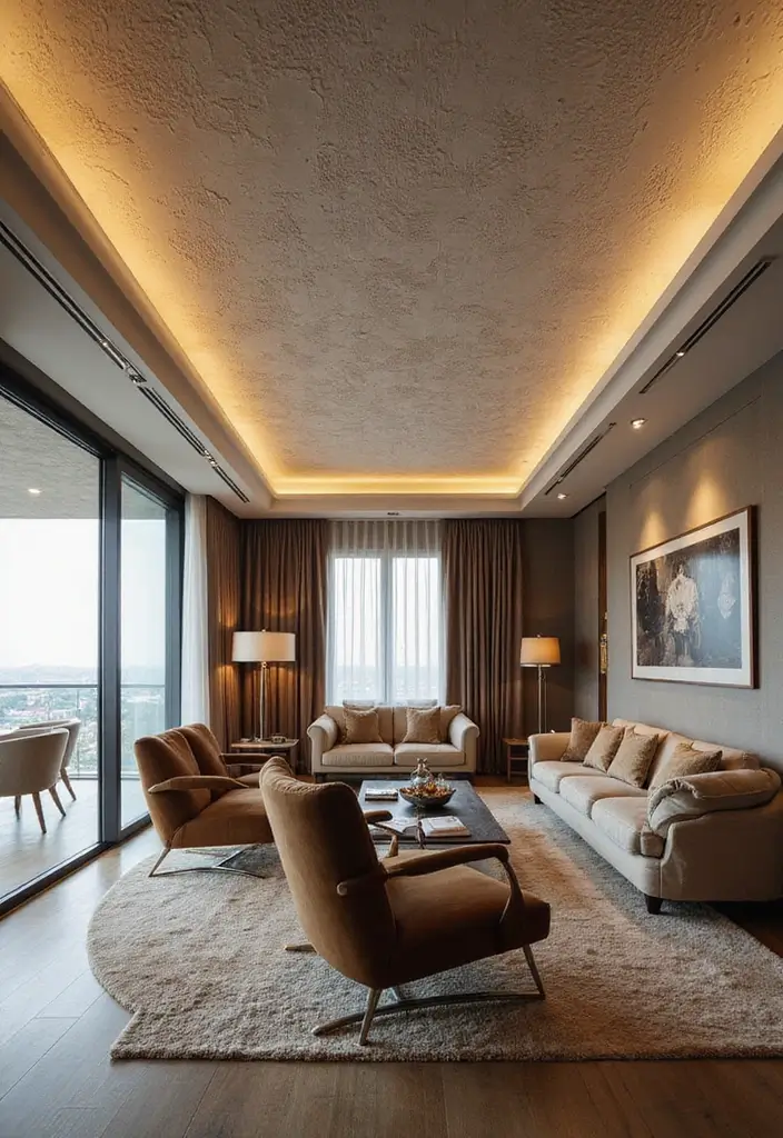 12 Living Room False Ceiling Designs for a Luxe Look - 5. Textured Plaster Finishes