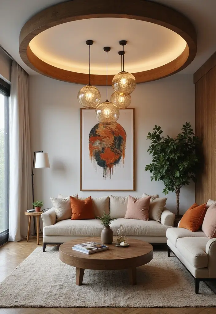 12 Living Room False Ceiling Designs for a Luxe Look - 6. Round Drop Ceilings