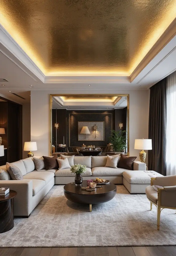12 Living Room False Ceiling Designs for a Luxe Look - 7. Metallic Accents