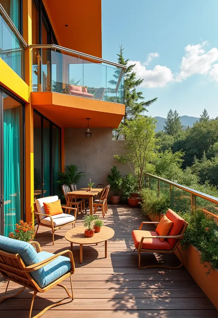 12 Stunning Balcony Glass Railing Designs - 4. Boldly Colored Frames