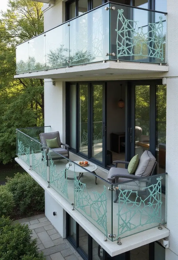 12 Stunning Balcony Glass Railing Designs - 5. Geometric Patterns