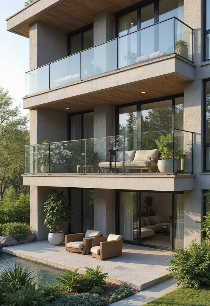 12 Stunning Balcony Glass Railing Designs - 8. Mixed Material Railings