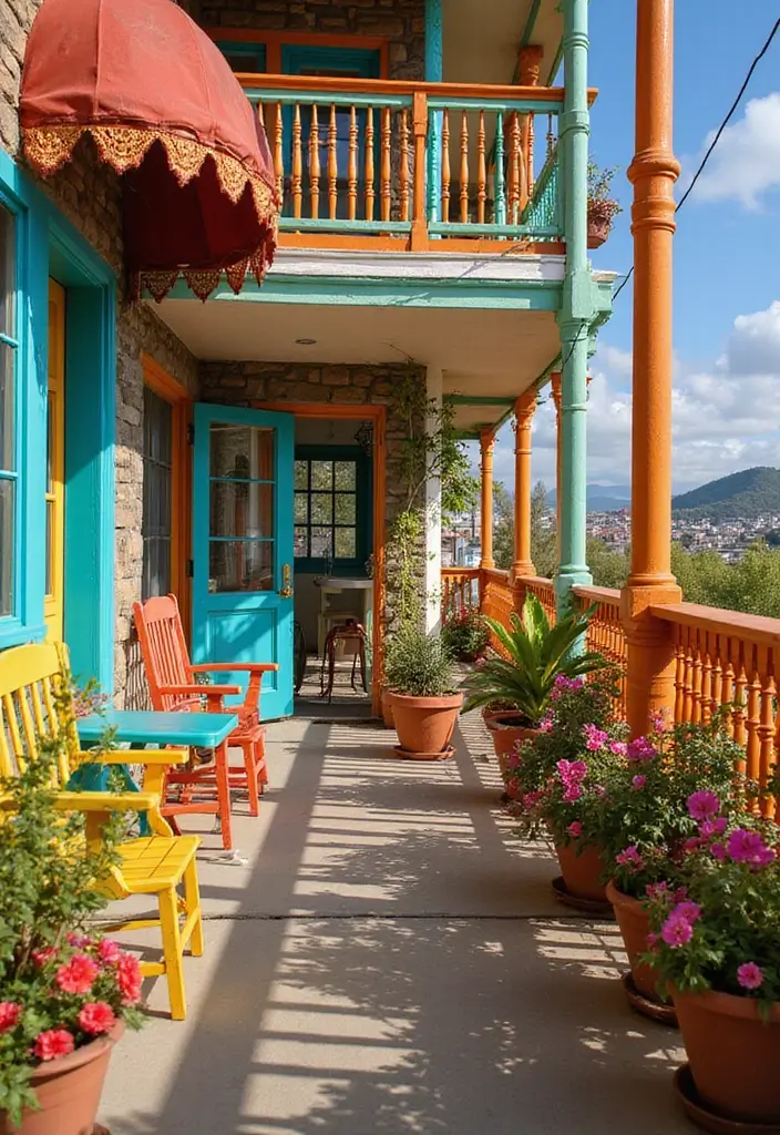 15 Balcony Railing Design Ideas for Every Style - 5. Brightly Colored Railings
