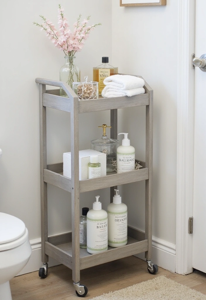 15 Bathroom Shelves for Small Spaces - 12. Tiered Storage Carts