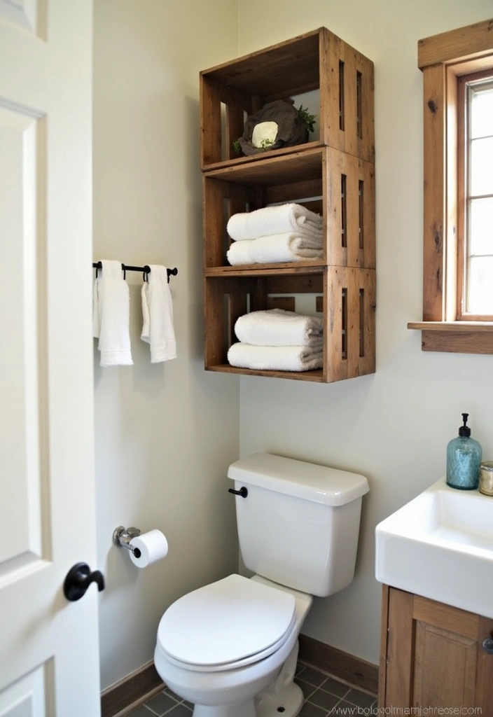 15 Bathroom Shelves for Small Spaces - 14. DIY Wooden Crate Shelves