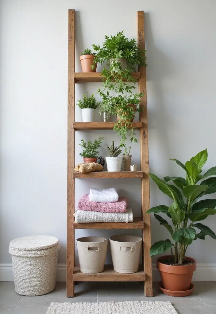 15 Bathroom Shelves for Small Spaces - 4. Ladder Shelves
