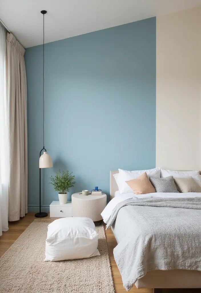 15 Best Bedroom Wall Colour Combinations for Every Mood - 1. Serene Sky Blue and Soft Cream
