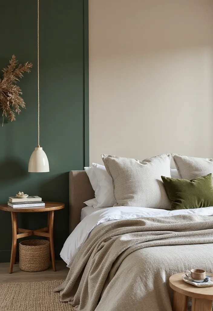 15 Best Bedroom Wall Colour Combinations for Every Mood - 10. Soft Beige and Forest Green