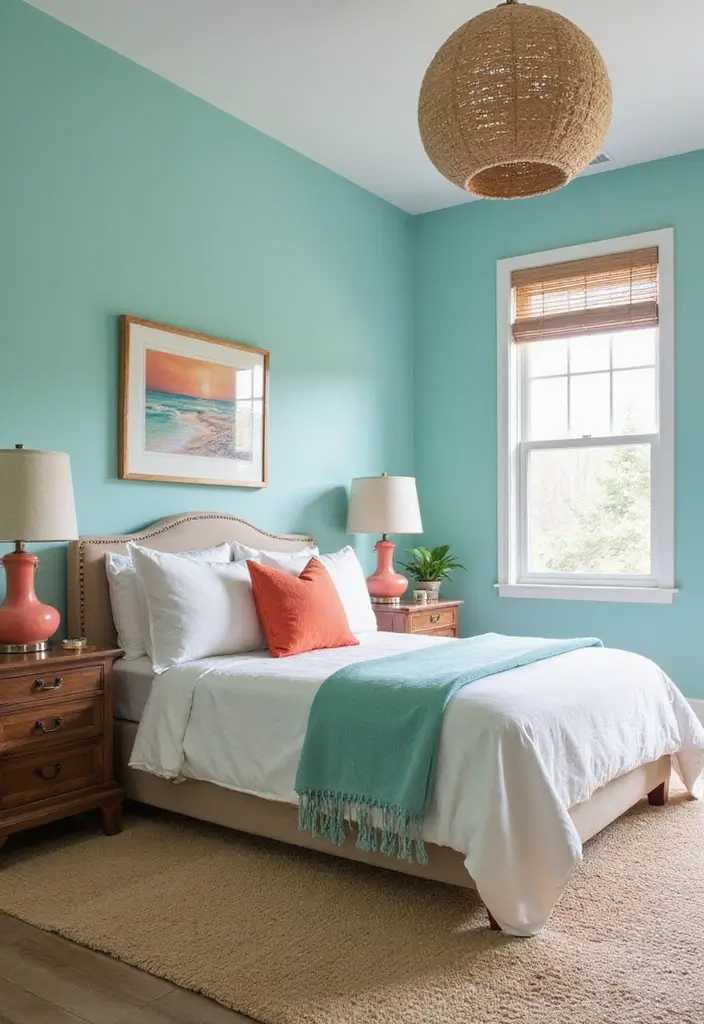 15 Best Bedroom Wall Colour Combinations for Every Mood - 15. Cool Aqua and Warm Sand