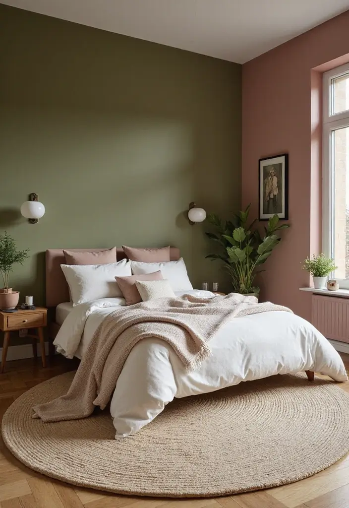 15 Best Bedroom Wall Colour Combinations for Every Mood - 3. Olive Green and Dusty Rose