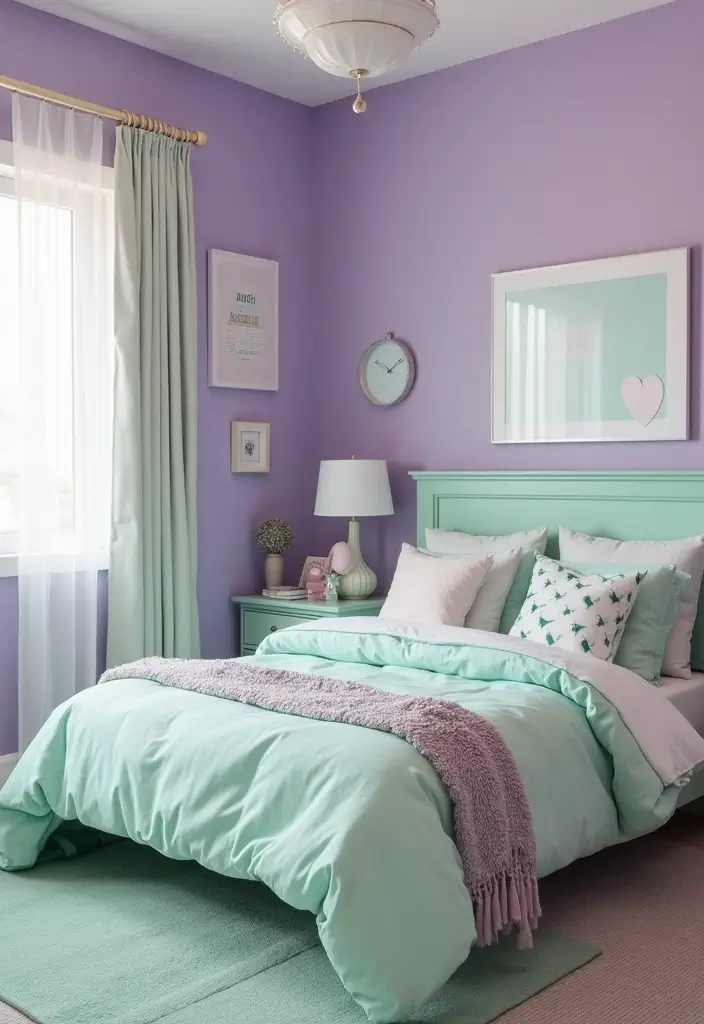 15 Best Bedroom Wall Colour Combinations for Every Mood - 4. Lavender and Mint Green