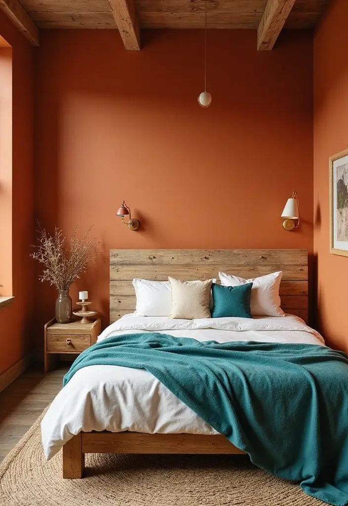 15 Best Bedroom Wall Colour Combinations for Every Mood - 5. Burnt Orange and Teal
