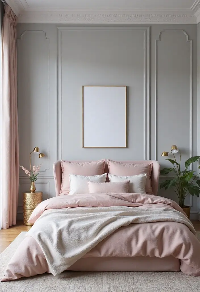 15 Best Bedroom Wall Colour Combinations for Every Mood - 6. Soft Gray and Blush Pink
