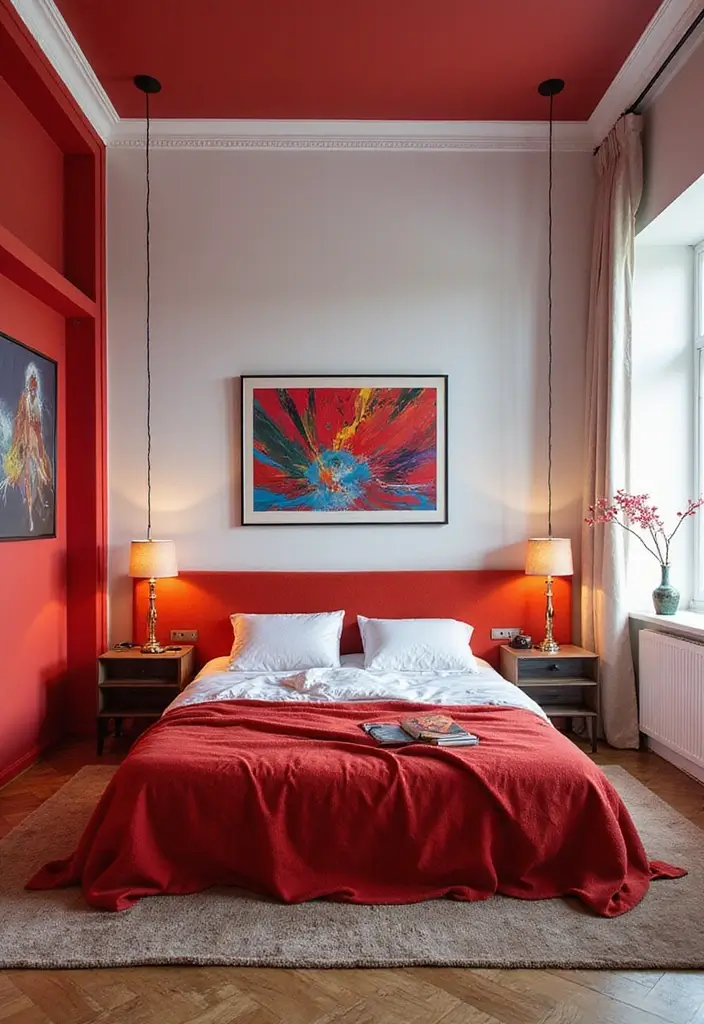 15 Best Bedroom Wall Colour Combinations for Every Mood - 9. Bold Red and Crisp White