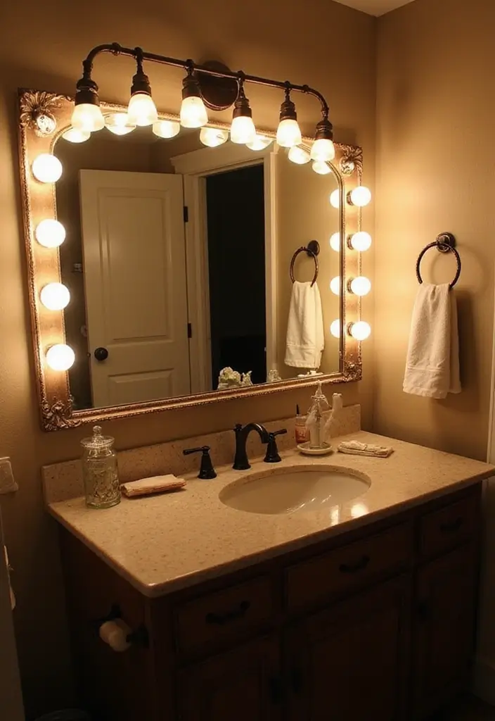 15 Chic Bathroom Mirror Ideas for Every Style - 11. Vintage Vanity Mirror with Lights