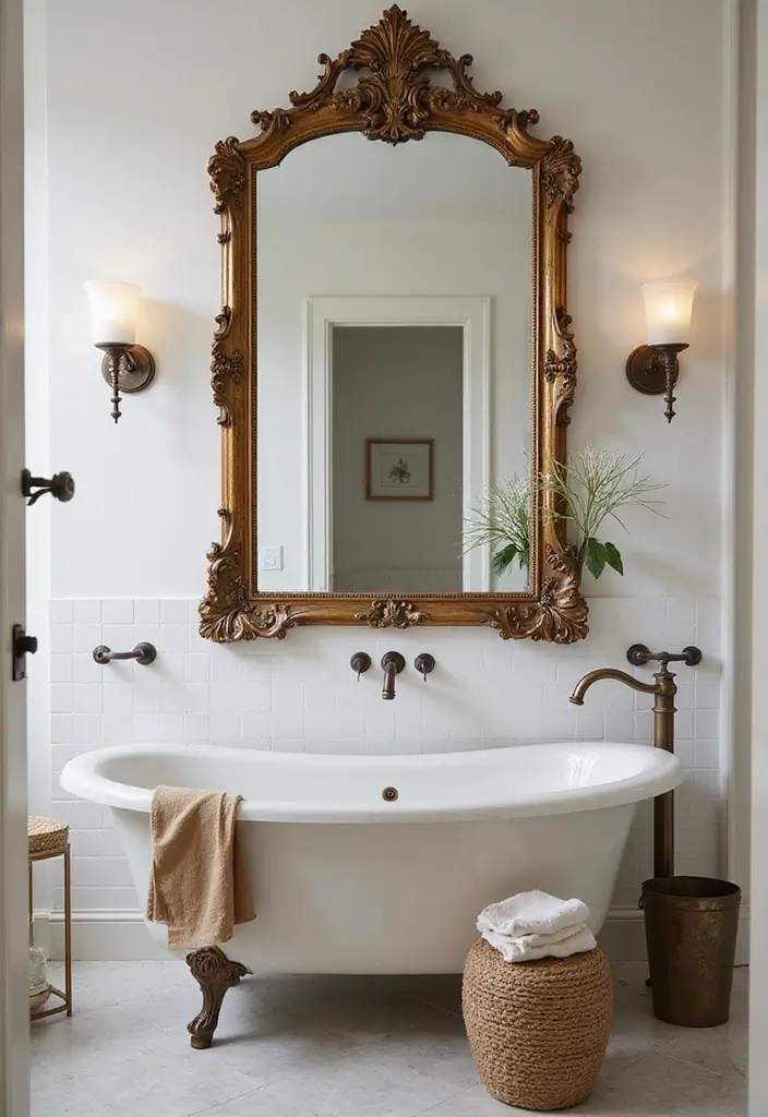 15 Chic Bathroom Mirror Ideas for Every Style - 14. Statement Vintage Mirror