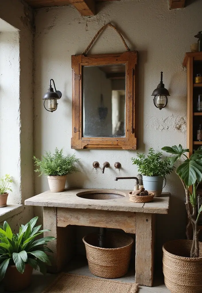 15 Chic Bathroom Mirror Ideas for Every Style - 3. Vintage Distressed Wood Mirror