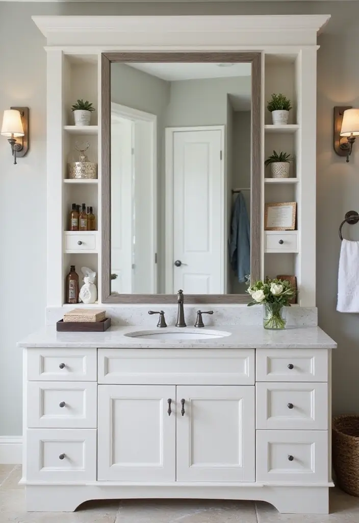 15 Chic Bathroom Mirror Ideas for Every Style - 7. Rectangular Vanity Mirror with Shelves