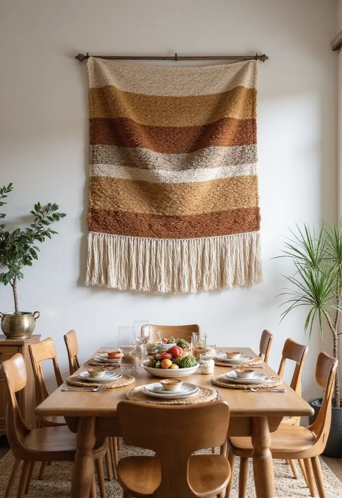 15 Dining Room Wall Decor Ideas for Instant Style - 3. Rustic Woven Textiles