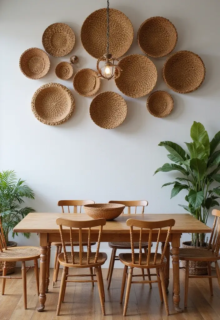 15 Dining Room Wall Decor Ideas for Instant Style - 8. Rustic Baskets