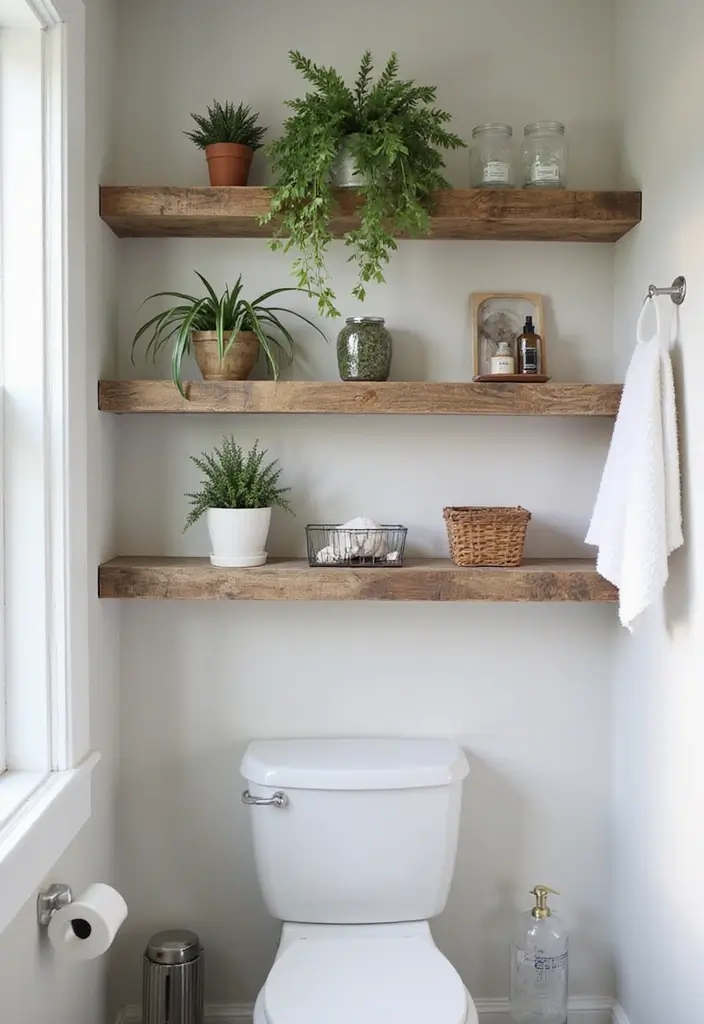 15 Essential Bathroom Accessories for Modern Homes - 8. Reclaimed Wood Shelves