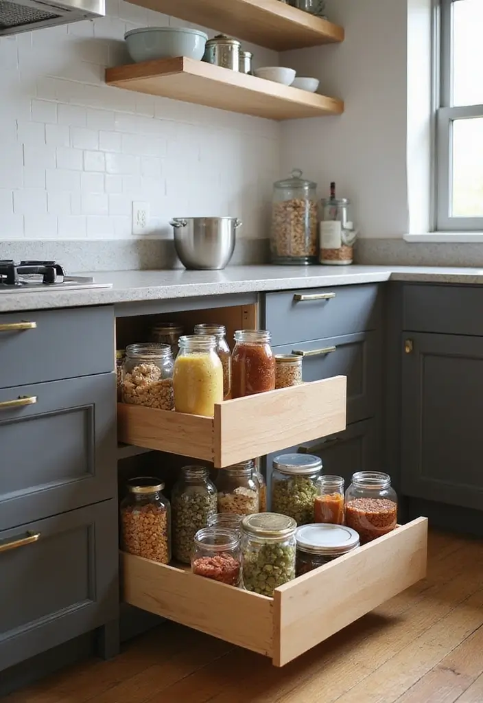 15 Kitchen Unit Designs for Organized Cooking - 2. Pull-Out Pantry Drawers