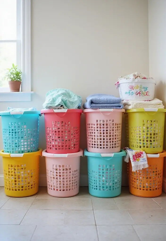 15 Laundry Room Organization Tips That Work - 6. Use Color-Coded Baskets