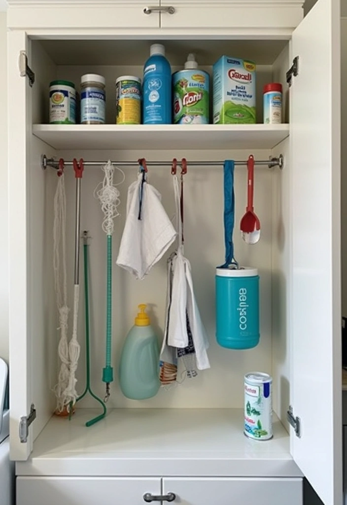 15 Laundry Room Storage Hacks for Small Spaces - 7. Use Tension Rods for Hanging Items