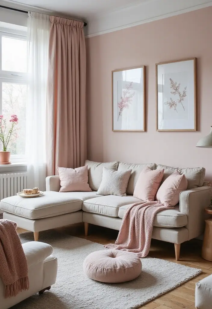 15 Living Room Paint Color Ideas to Brighten Your Space - 13. Soft Blush