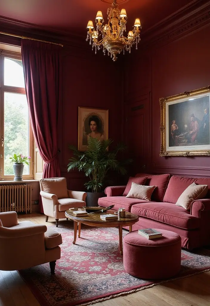 15 Living Room Paint Color Ideas to Brighten Your Space - 14. Rich Burgundy