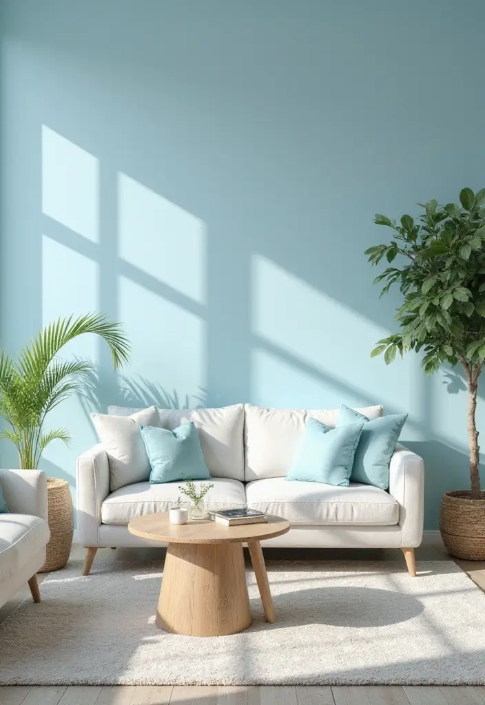 15 Living Room Paint Color Ideas to Brighten Your Space - 2. Soft Sky Blue