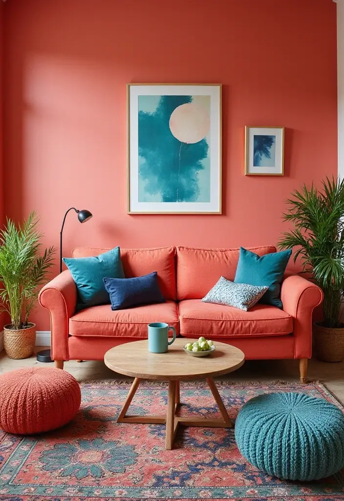 15 Living Room Paint Color Ideas to Brighten Your Space - 3. Vibrant Coral