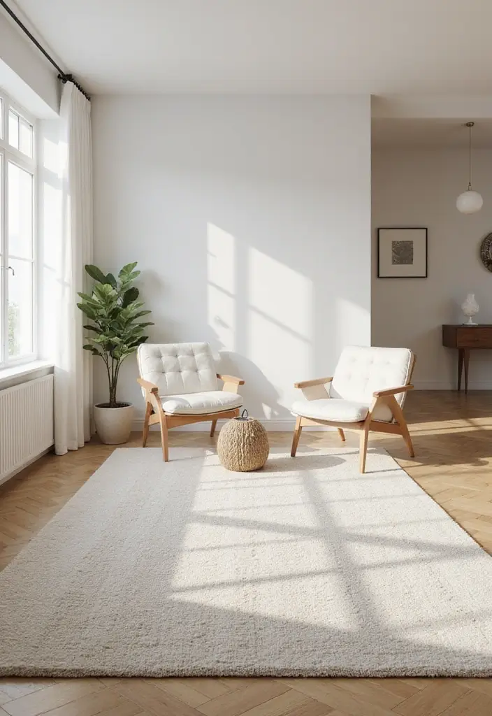 15 Minimalist Home Decor Ideas for a Clutter-Free Space - 13. Create Zones with Rugs