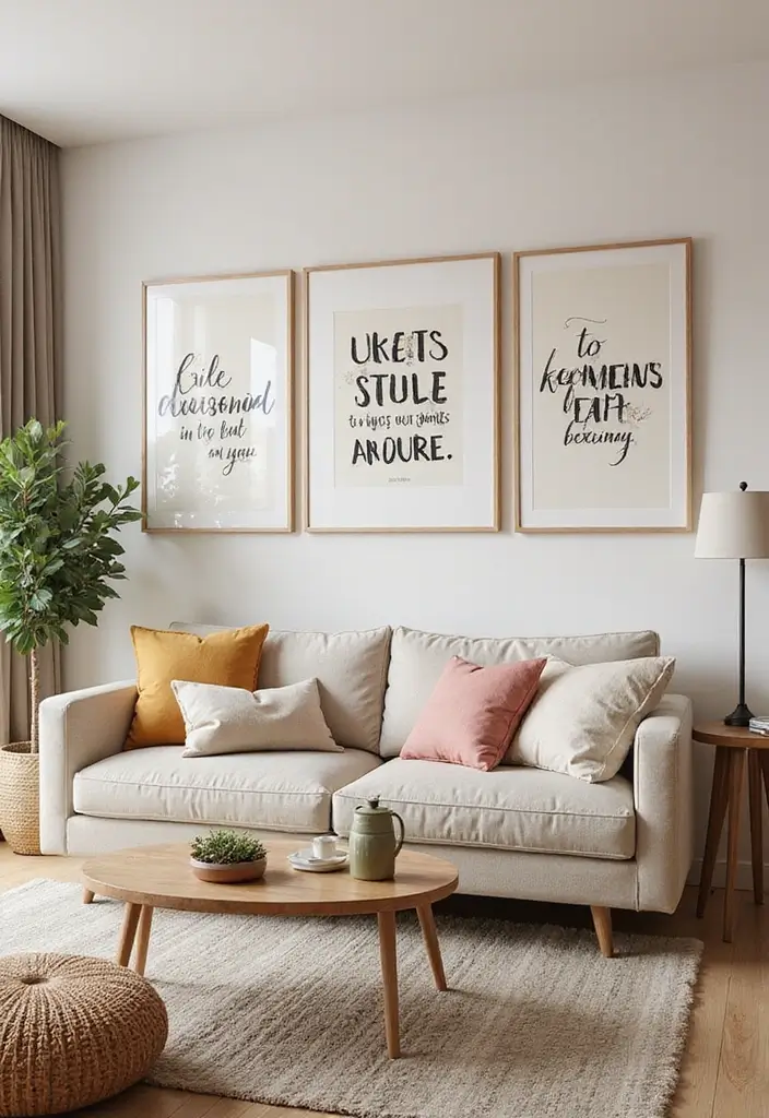 15 Wall Art Living Room Ideas That Impress - 14. Wall Art with Inspirational Quotes