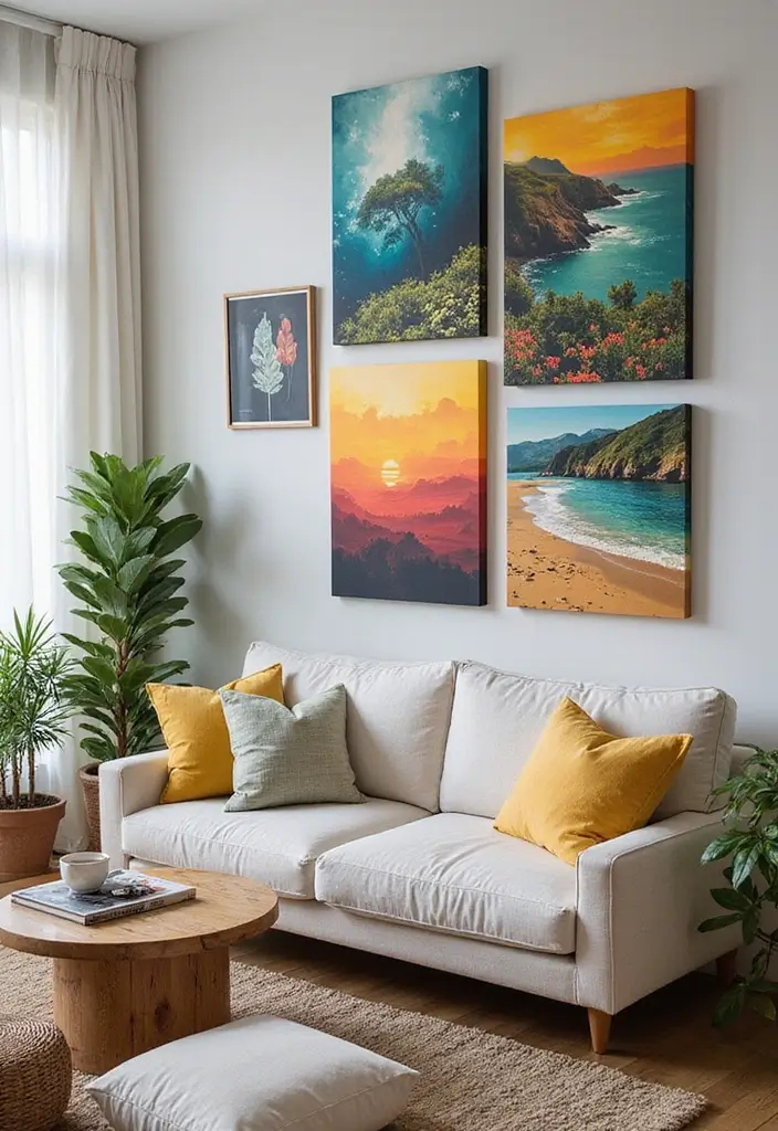 15 Wall Art Living Room Ideas That Impress - 2. Canvas Prints with Natural Themes
