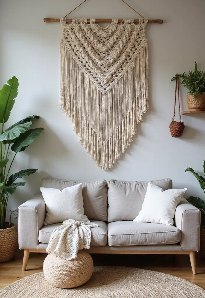 15 Wall Art Living Room Ideas That Impress - 4. Handmade Artistic Wall Hangings