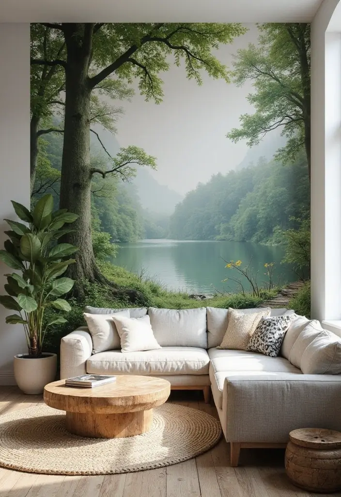 15 Wall Art Living Room Ideas That Impress - 8. Nature-Inspired Murals