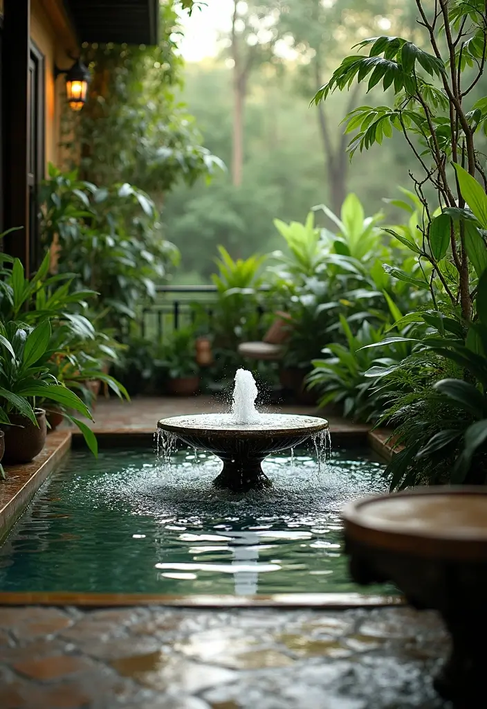 15 Ways to Style a Balcony with Plants - 10. Small Water Features for a Relaxing Ambiance