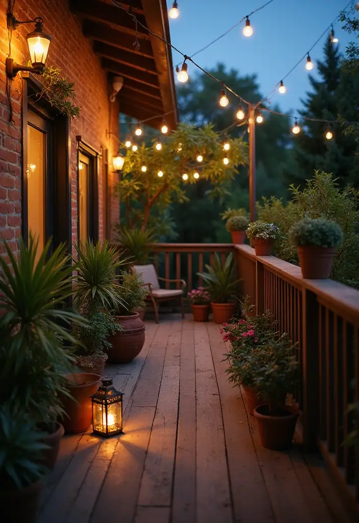 15 Ways to Style a Balcony with Plants - 11. Incorporate Lighting for Evening Ambiance