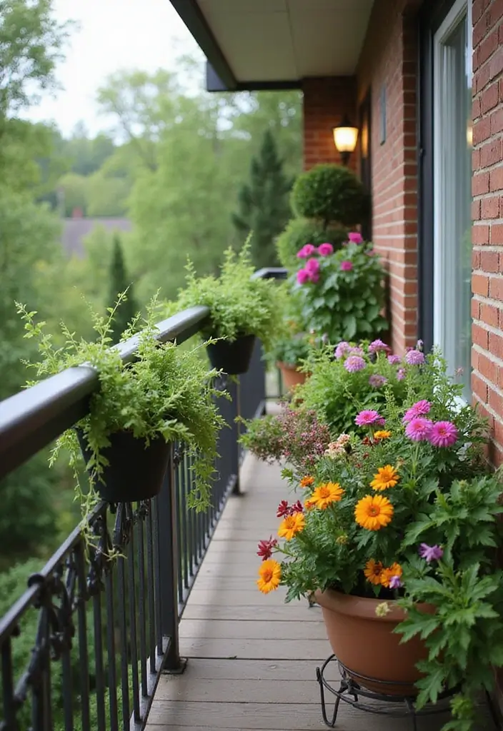 15 Ways to Style a Balcony with Plants - 13. Utilize Railing for Additional Greenery