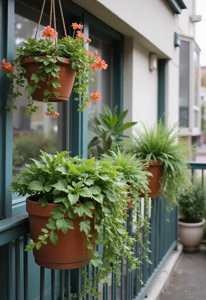 15 Ways to Style a Balcony with Plants - 3. Hanging Planters for an Elevated Look