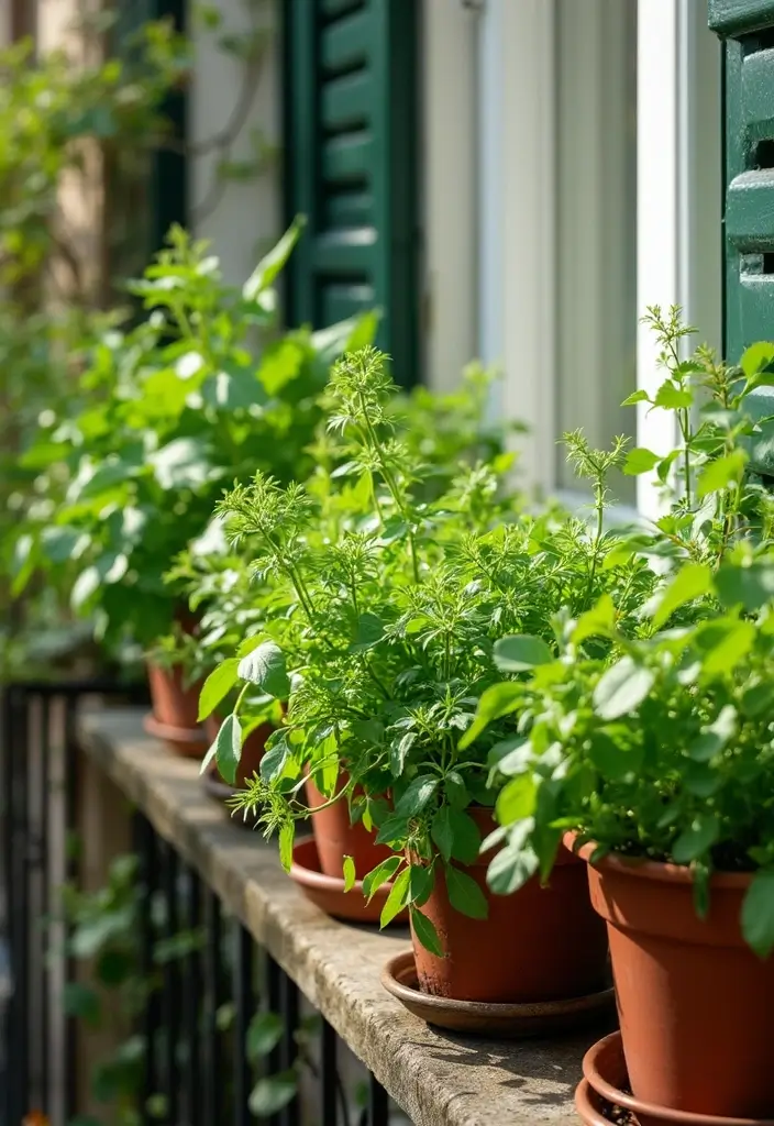15 Ways to Style a Balcony with Plants - 4. Herb Garden for Culinary Enthusiasts