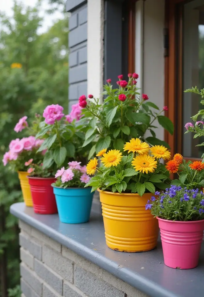 15 Ways to Style a Balcony with Plants - 6. Use Colorful Pots for a Fun Vibe